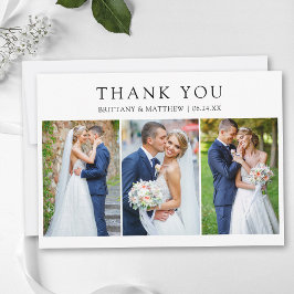 Tarjeta De Agradecimiento Modern Minimalist 3 Photo Wedding