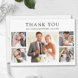 Tarjeta De Agradecimiento Modern Minimalist 5 Photo Wedding