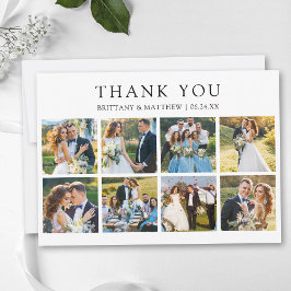 Tarjeta De Agradecimiento Modern Minimalist 8 Photo Wedding