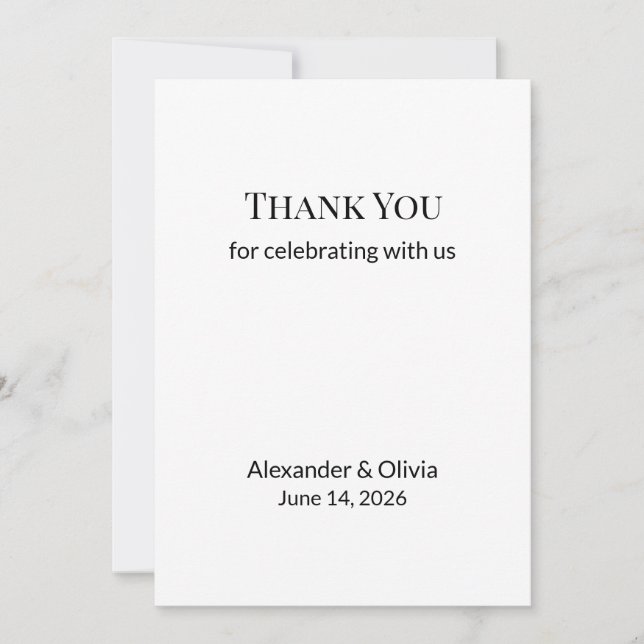 Tarjeta De Agradecimiento Modern Minimalist Black White Wedding Thank You  (Anverso)