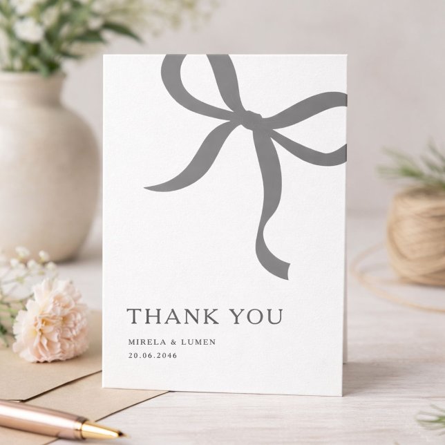 Tarjeta De Agradecimiento Modern Minimalist Bow Wedding Thank You Card (Subido por el creador)