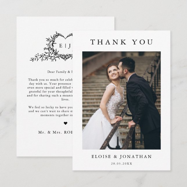 Tarjeta De Agradecimiento Modern Minimalist Calligraphy Crest monogram (Anverso / Reverso)