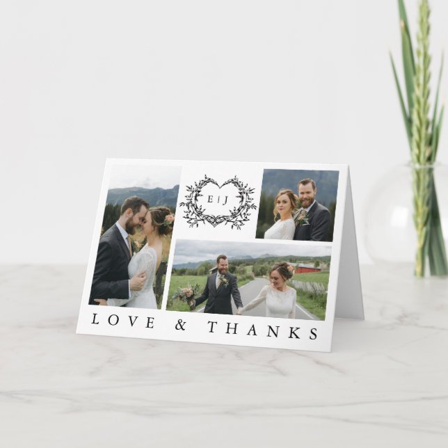 Tarjeta De Agradecimiento Modern Minimalist Calligraphy Crest monogram Photo (Anverso)