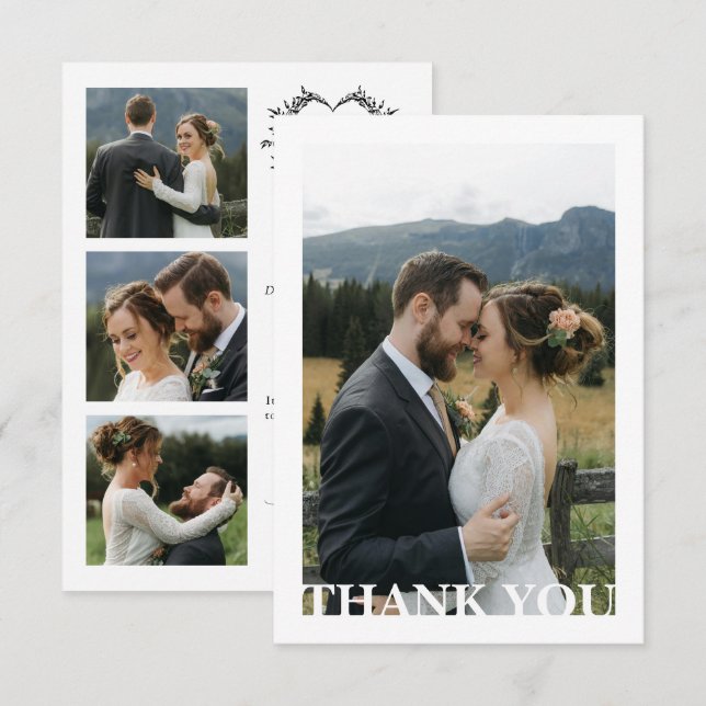 Tarjeta De Agradecimiento Modern Minimalist Calligraphy Crest monogram Photo (Anverso / Reverso)