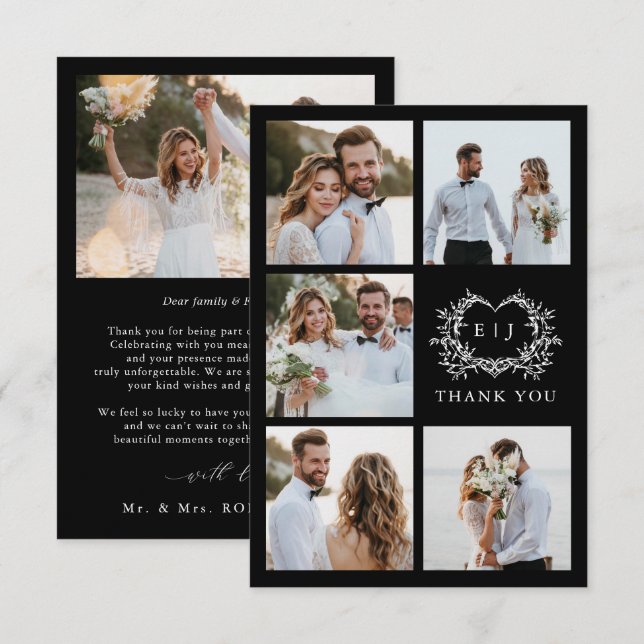 Tarjeta De Agradecimiento Modern Minimalist Calligraphy Crest monogram Photo (Anverso / Reverso)