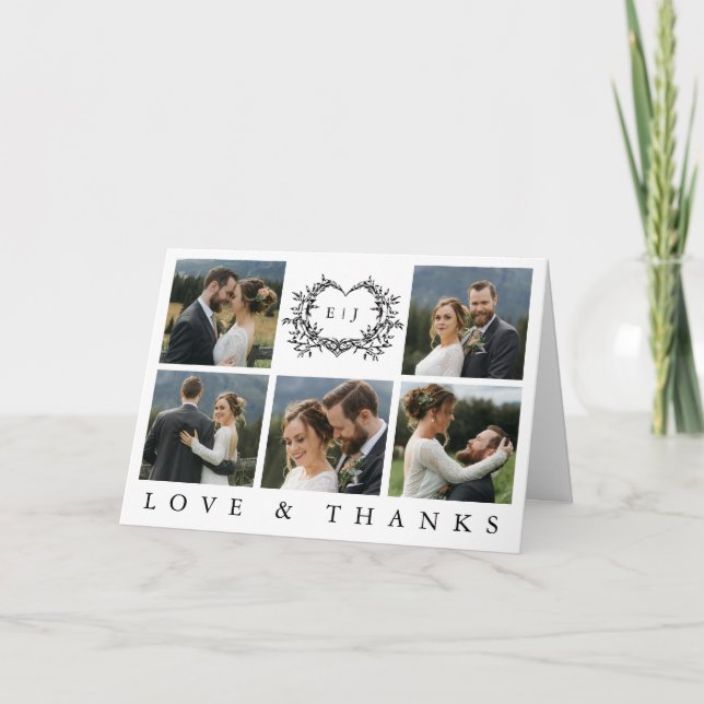 Tarjeta De Agradecimiento Modern Minimalist Calligraphy Crest monogram Photo (Anverso)