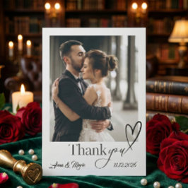 Tarjeta De Agradecimiento Modern Minimalist Calligraphy Script Photo Wedding