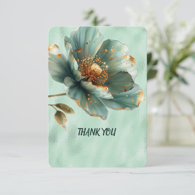 Tarjeta De Agradecimiento Modern Minimalist Emerald Gold Wedding Thank You (Anverso de pie)