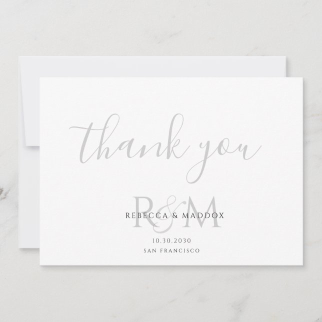 Tarjeta De Agradecimiento Modern Minimalist Gray Monogram Wedding (Anverso)
