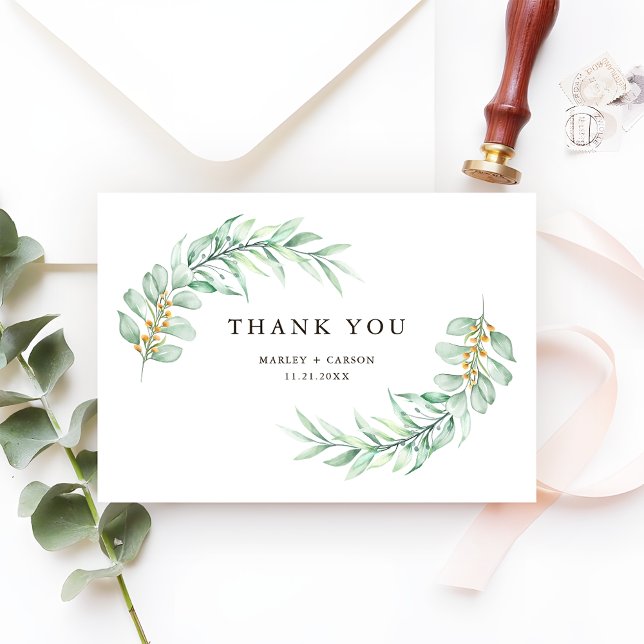 Tarjeta De Agradecimiento Modern Minimalist Greenery Foliage Wedding (Subido por el creador)