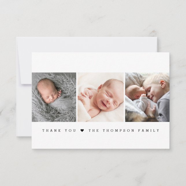 Tarjeta De Agradecimiento Modern Minimalist heart Newborn Photo Collage  (Anverso)