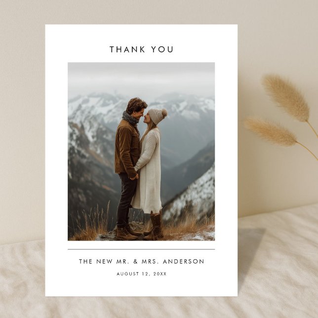 Tarjeta De Agradecimiento Modern Minimalist Newlywed Mountain Photo Wedding (Subido por el creador)