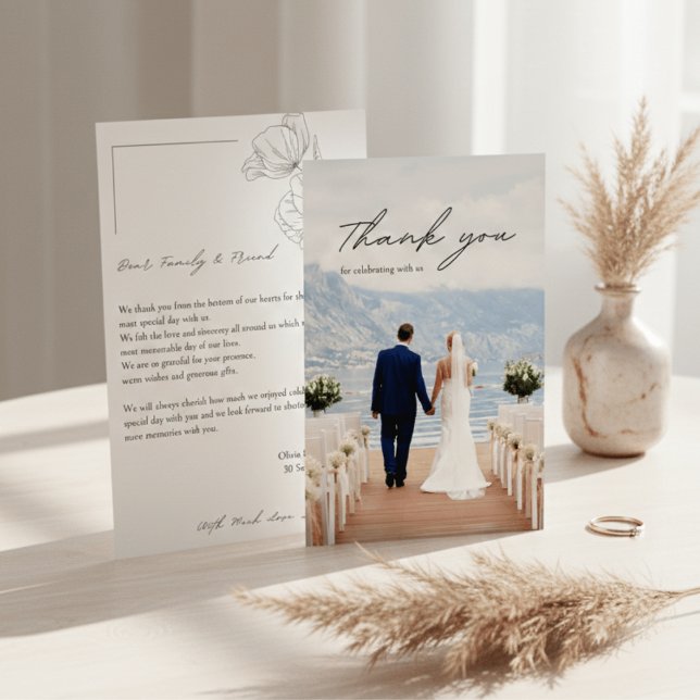 Tarjeta De Agradecimiento Modern Minimalist Photo Wedding Thank You Card (Subido por el creador)