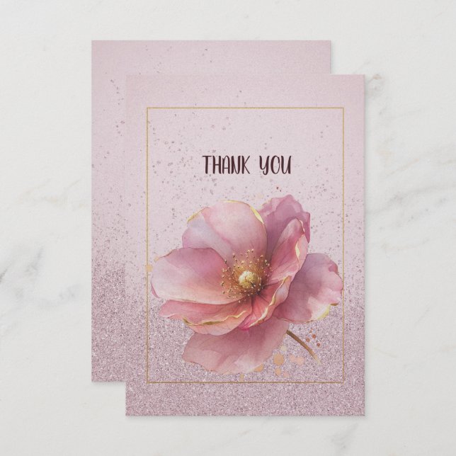 Tarjeta De Agradecimiento Modern Minimalist Pink Gold Poppy Wedding (Anverso / Reverso)
