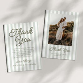 Tarjeta De Agradecimiento Modern Minimalist Sage Green Stripes Wedding