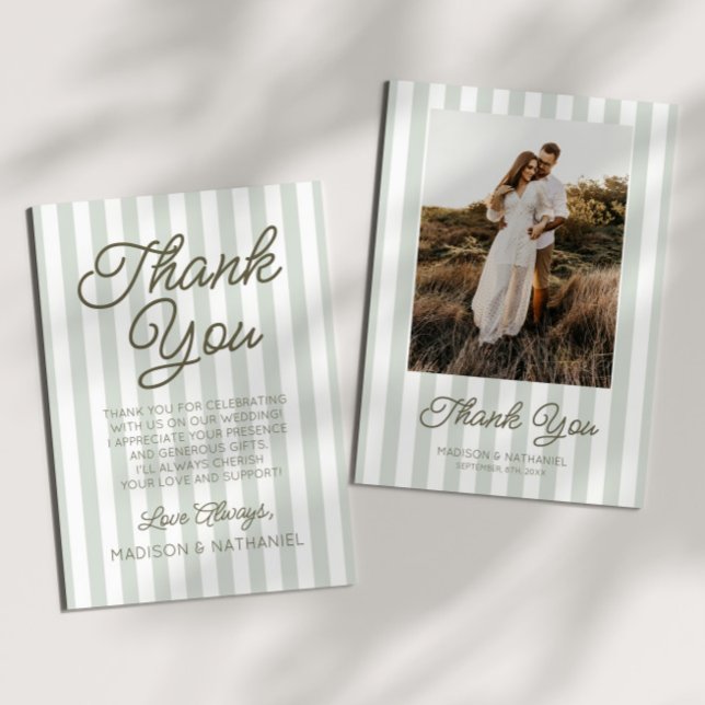 Tarjeta De Agradecimiento Modern Minimalist Sage Green Stripes Wedding (Subido por el creador)