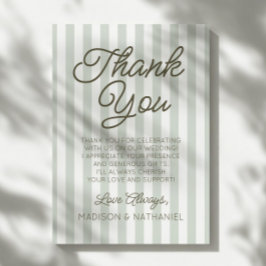 Tarjeta De Agradecimiento Modern Minimalist Sage Green Stripes Wedding