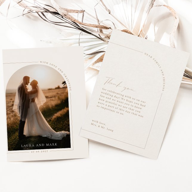 Tarjeta De Agradecimiento Modern Minimalist Script Arch Photo Thank You Card (Subido por el creador)