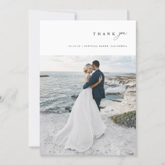 Tarjeta De Agradecimiento Modern Minimalist Simple Script Wedding Photo