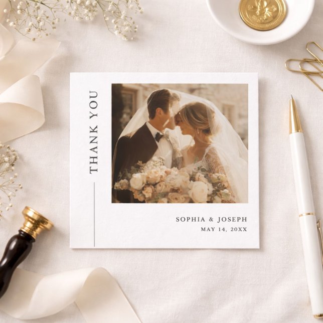 Tarjeta De Agradecimiento Modern Minimalist Square Romantic Wedding Photo (Subido por el creador)