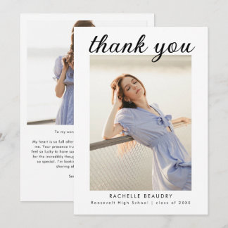 Tarjeta De Agradecimiento Modern Minimalist Two Photo Graduation Thank You