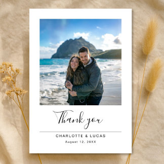 Tarjeta De Agradecimiento Modern Minimalist Wedding Destination Beach Photo