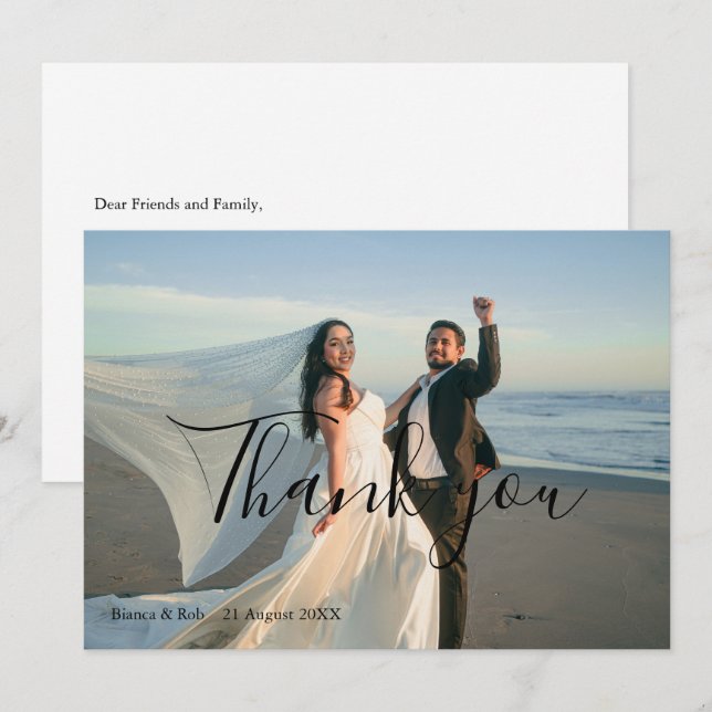 Tarjeta De Agradecimiento Modern Minimalist Wedding Photo (Anverso / Reverso)
