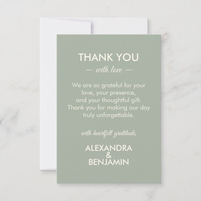 Tarjeta De Agradecimiento Modern Minimalist Wedding | Sage Green Timeless  (Anverso)
