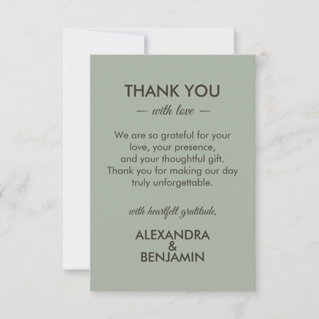 Tarjeta De Agradecimiento Modern Minimalist Wedding | Sage Green Timeless  (Anverso)