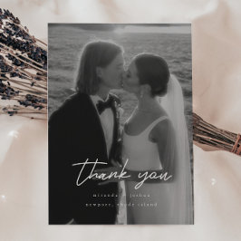 Tarjeta De Agradecimiento Modern Minimalistic 2-Photo Script Wedding