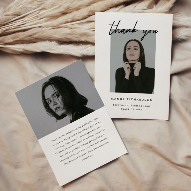 Tarjeta De Agradecimiento Modern Minimalistic Script 2-Photo Graduation (Subido por el creador)