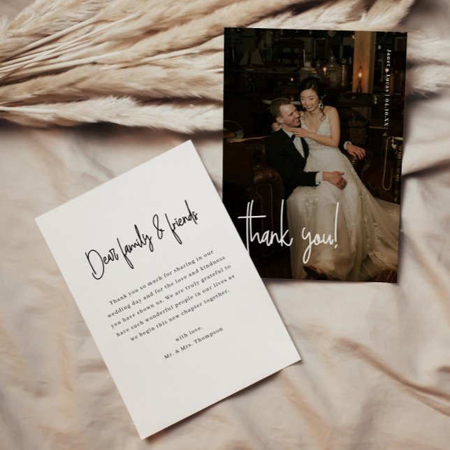 Tarjeta De Agradecimiento Modern Minimalistic Script Full Photo Wedding (Subido por el creador)