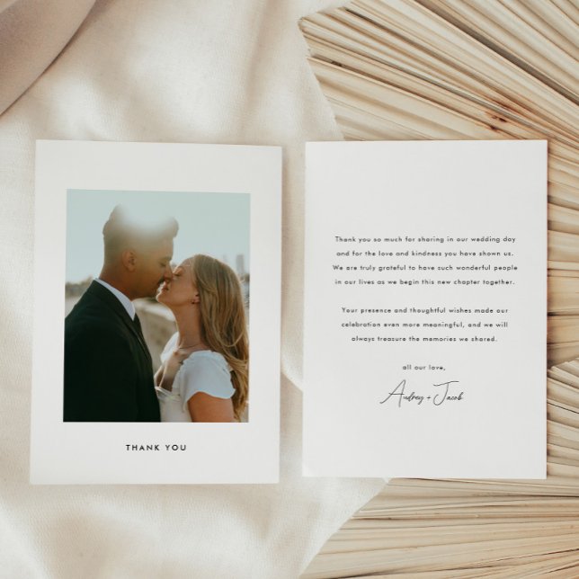 Tarjeta De Agradecimiento Modern Minimalistic Script Wedding Photo (Subido por el creador)