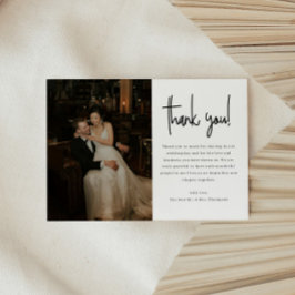 Tarjeta De Agradecimiento Modern Minimalistic Script Wedding Photo