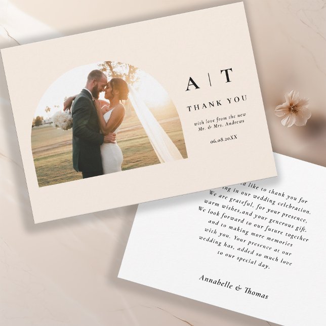 Tarjeta De Agradecimiento Modern Monogram 3 Photo Thank You    (Subido por el creador)