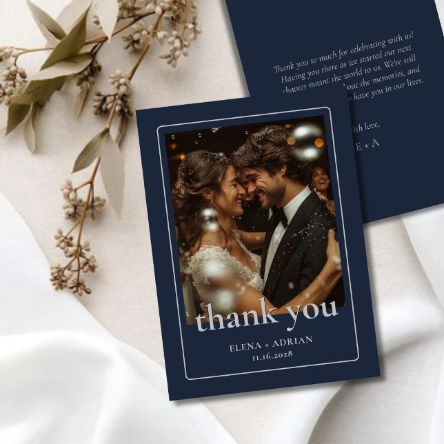 Tarjeta De Agradecimiento Modern Moody Wedding Thank You Card with Photo (Subido por el creador)