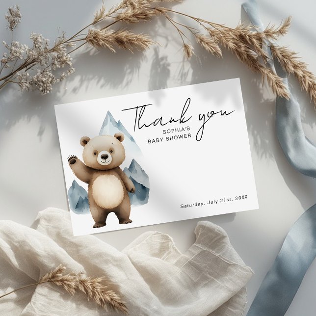 Tarjeta De Agradecimiento Modern Mountains Bear Safari Baby Shower (Subido por el creador)