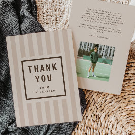 Tarjeta De Agradecimiento Modern Neutral Stripes Graduation Thank You