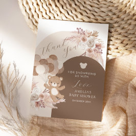 Tarjeta De Agradecimiento Modern Neutral Teddy Bear Baby Shower Balloons