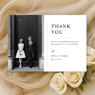 Tarjeta De Agradecimiento Modern Old Money Style Wedding Photo