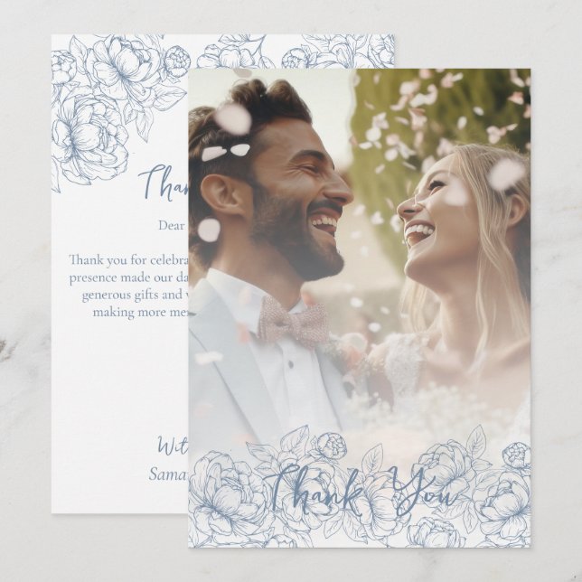 Tarjeta De Agradecimiento Modern Periwinkle Blue Boho Elegant Wedding Photo (Anverso / Reverso)