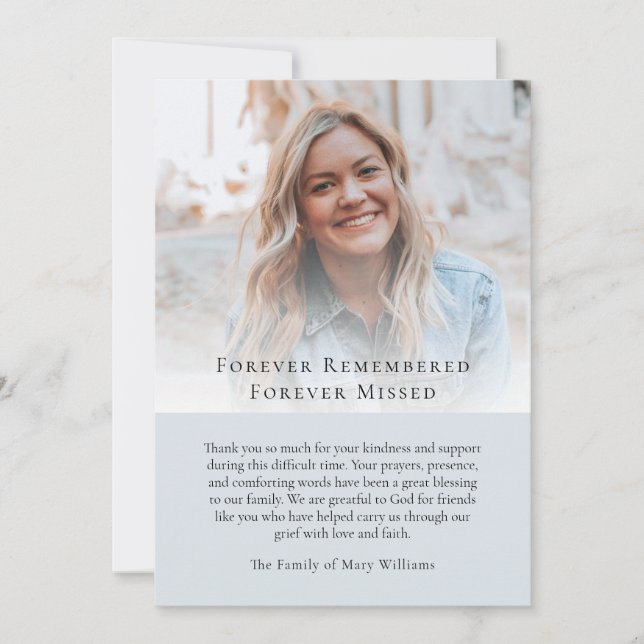 Tarjeta De Agradecimiento Modern Photo Bereavement Sympathy Funeral Memorial (Anverso)
