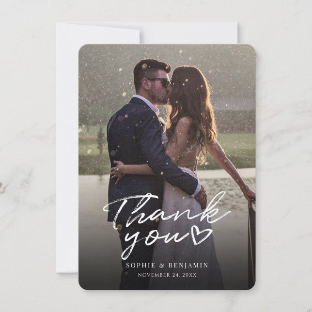 Tarjeta De Agradecimiento Modern Photo Hand-Lettered Wedding (Anverso)