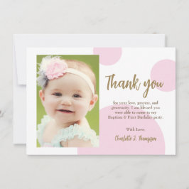Tarjeta De Agradecimiento Modern Pink Dots Gold First birthday baptism photo