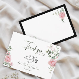 Tarjeta De Agradecimiento Modern Pink Roses Script Graduation