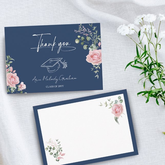 Tarjeta De Agradecimiento Modern Pink Roses Script Graduation (Subido por el creador)