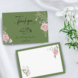 Tarjeta De Agradecimiento Modern Pink Roses Script Graduation