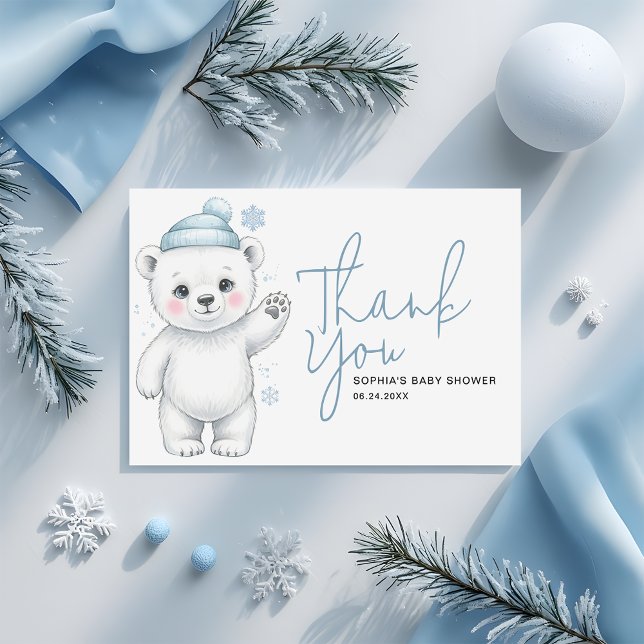 Tarjeta De Agradecimiento Modern Polar Bear Winter Baby Boy Shower (Subido por el creador)