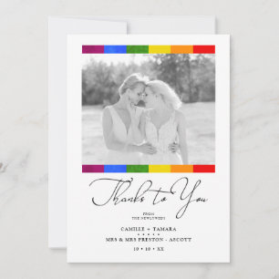 Tarjeta De Agradecimiento Modern Pride Rainbow Flag Lesbian Gay Wedding