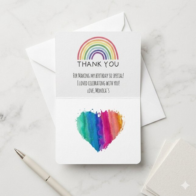 Tarjeta De Agradecimiento Modern Rainbow Birthday Party Thank You (Subido por el creador)